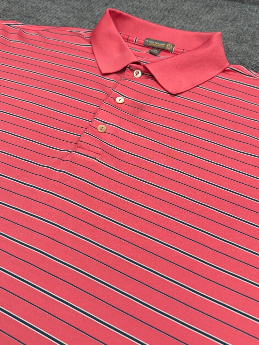 Peter Millar Summer Comfort Polo Shirt Mens XL Coral Striped Performance Golf